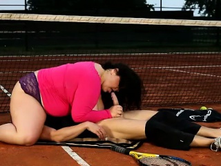 Tennis Hig Face Smothered Right At The Court...