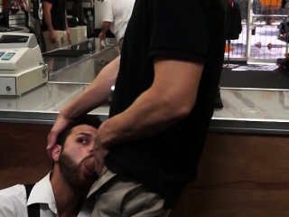 Straight desperate guy sucking cock in public store