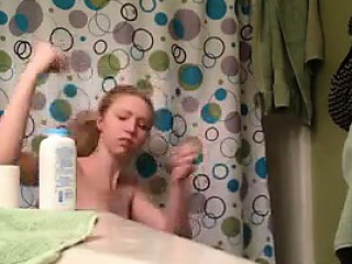 Amateur Blonde Cutie Taking A Shower...