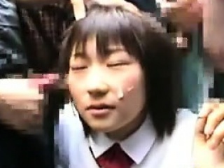 Cute japanese girl does bukkake in public