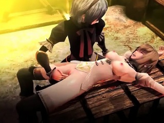 Tied up anime sex slave gets pussy licked on table