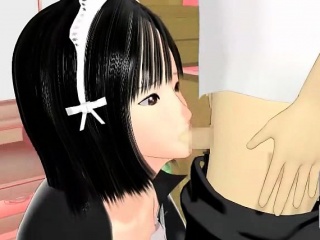 Anime maid opening legs and giving hot blowjob