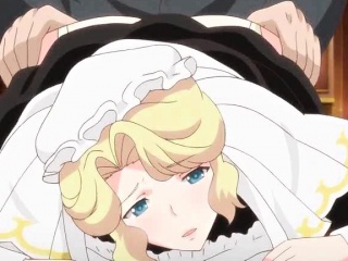 Anime maid jerks cock with her huge boobs