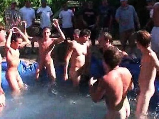 College fraternity hazing freshers by the pool