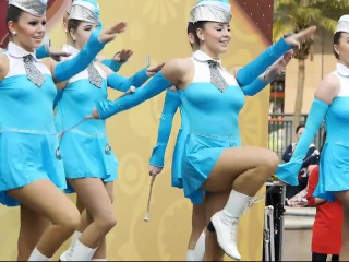 Hot Young Majorettes In Blue Flash Their As They...