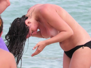 Big tits hot topless milfs - amateur voyeur beach video