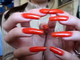 Stunning Long Fingernails That Are Red...