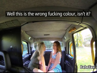 Female taxi driver fucks busty blonde lesbian
