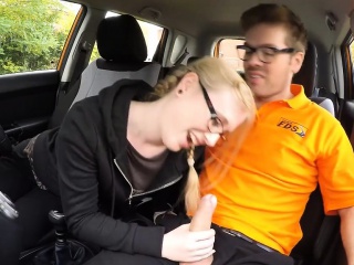 Giggly marketing student satin spank banged in the car