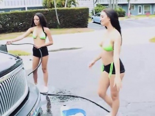 Hot teens washing cars and get banged to earn some cash