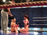 Lesbian babes enjoying naked wrestling