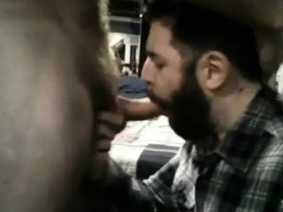 Bearded guy gets facefucked and swallows...