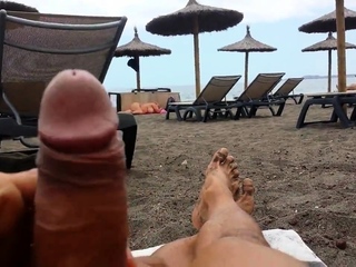 Masturbation beach in front milf with big boobs (no cum)