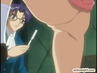 Roped hentai schoolgirl gets shoved dildo into her wetpussy