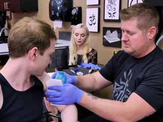  Stepson Gets A Hot Sex While On A Tattoo Session...