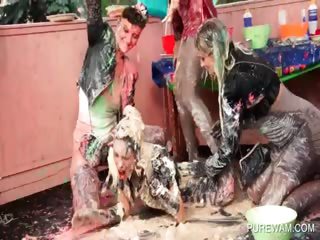 Fancy Lesbos Fighting With Messy Cream At...