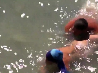 Girl Sucks Dick Her Boyfriend In The Surf At A Public Beach...