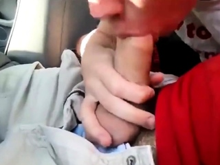 Young twink sucks dick in car and swallows