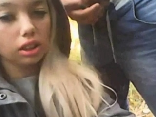 Sexy hot blonde cum in mouth outdoor