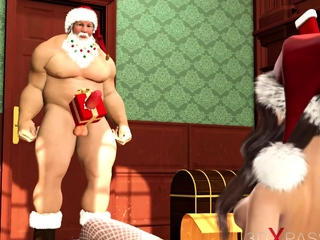 Santa claus plays with a super cute nerdy girl