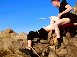 Extreme Face Sitting On Rocks With And Caning...