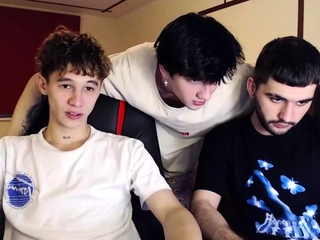 Three handsome gay hunks having wild group sex