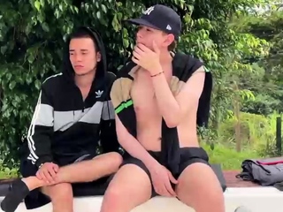 Hot amateur friends enjoy gay sex outdoor