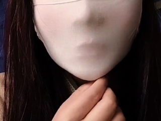 Slut chinese wear tight mask on the train