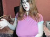 Nerdy girl next door with saggy tits in solo webcam show