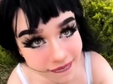 Whore fucks big cock after blowjob outdoors