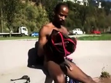 Big cock jerking off in public