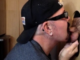 Real gloryhole DILF sucks and jerks