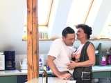 Natural housewife next door has kitchen sex