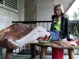 Blonde teen foot tease in stockings