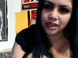 Busty curly brunette with big boobs fucks on couch