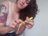 Face sitting femdom fetish babe sucks off this toyed loser