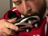 Footballer Bear and Coach Have Fun In the Locker Room