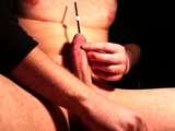 Metal Rod Inserted into Big Cock with Magnets for Kinky Fun